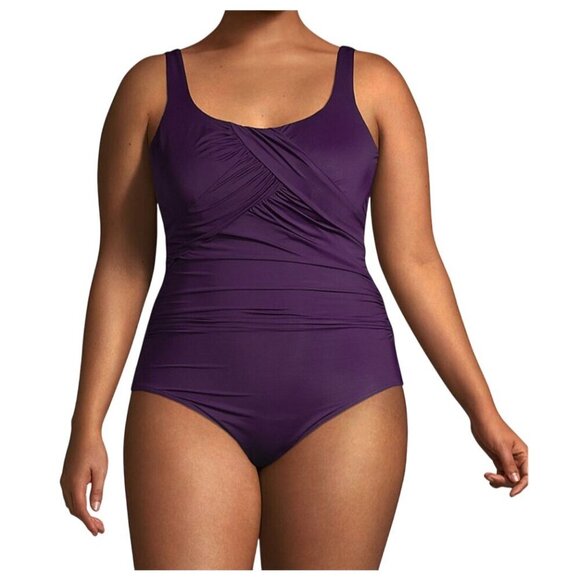 Lands End Swim Women 12 Purple One Piece Mature Neutral Feminine Modest Classic - Picture 1 of 13